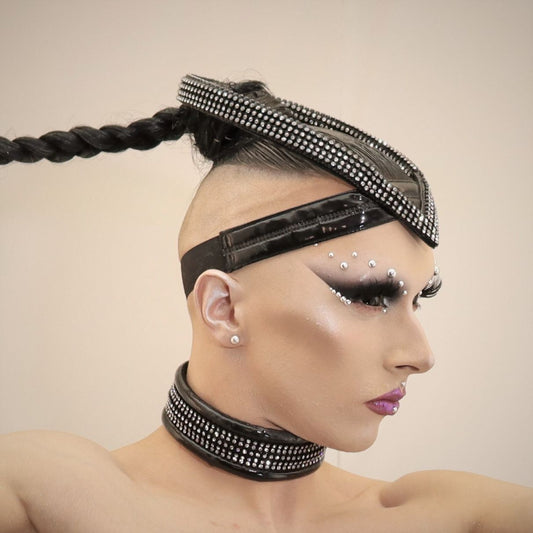 Juliet Diadem – black studded leather headband with twisted straps, side view