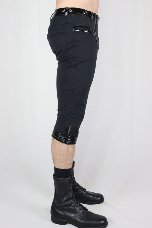 Knigger Softshell - black softshell cropped pants with glossy patent cuff details, side view