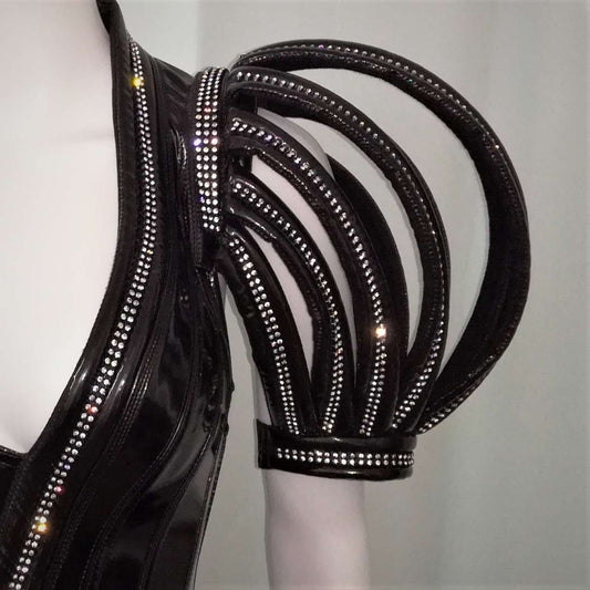 Ophelia Arme DK – schwarzes Leder mit Strass-Besatz, Detailansicht
