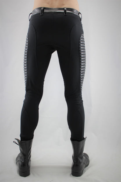 Dandy Pant Softshell – schwarzes tailliertes Design mit silbernem glänzendem Rippenpanel, Rückansicht