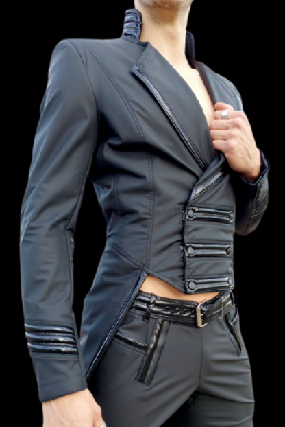 Dandy Jacket matte - matte black PVC jacket with zippered pockets, detail