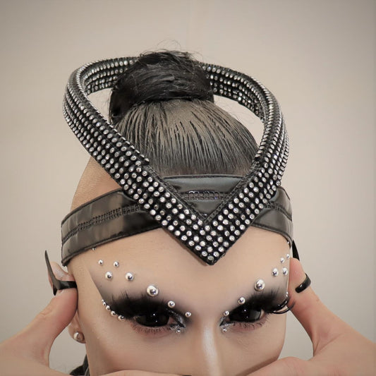 Juliet Diadem – black studded leather headpiece with twisted crown detail