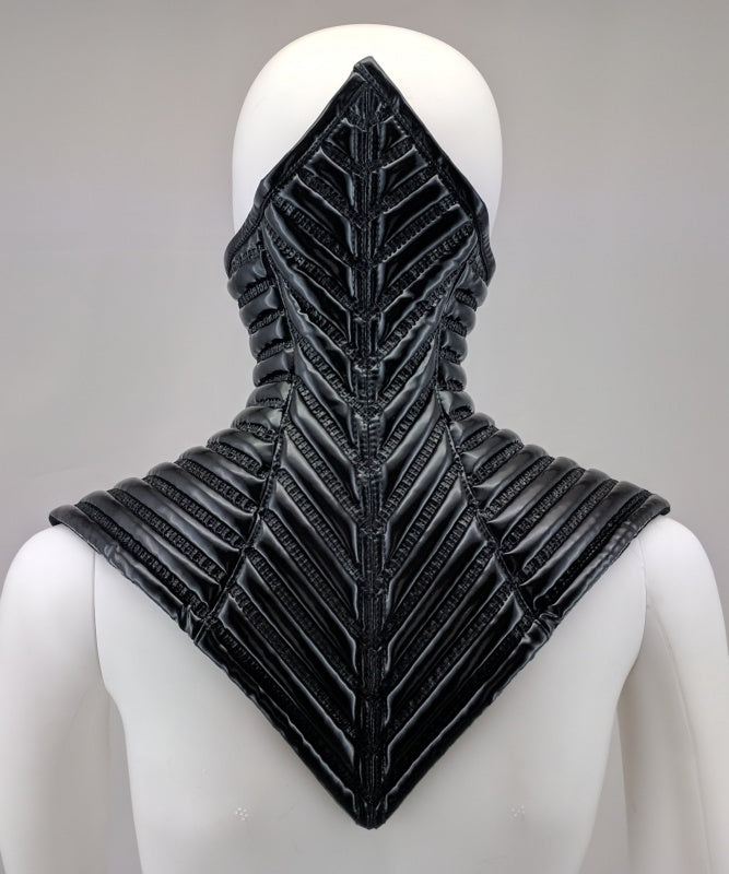 Follar – glossy black patent neck harness with angular seam construction, back