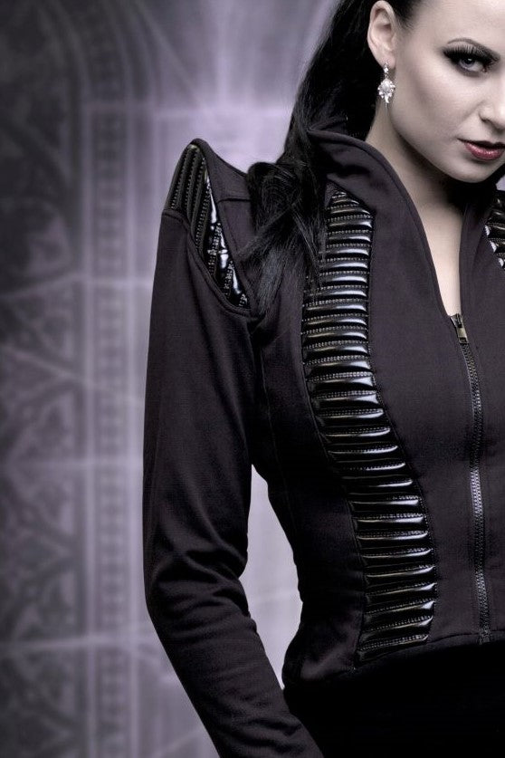 Zar Jacket in Softshell - black with metal rib detailing on shoulders, back view