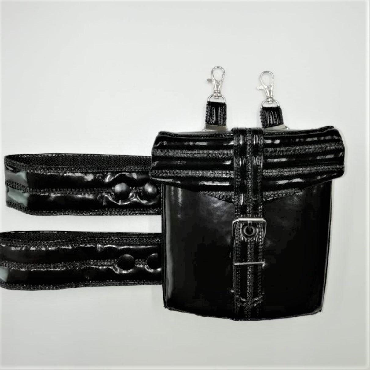 Pocket Separate – glossy black patent leather detachable pocket with metal hardware, detail view