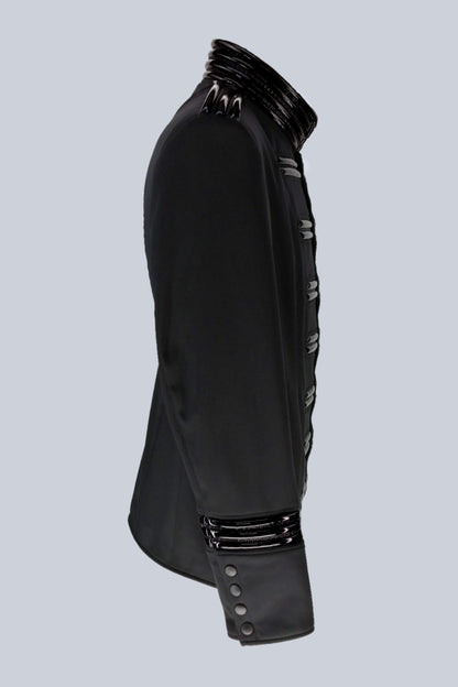 Military Jacket Softshell – glänzender PVC-Besatz und Kampfriemen am Ärmel, Seitenansicht